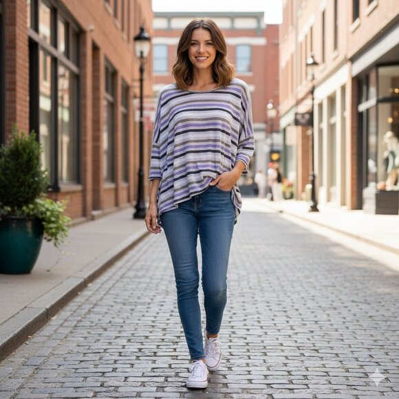 Aritzia Wilfred T-shirt Cropped stripes boxy fit short sleeve Gray Size XS - Picture 4 of 14